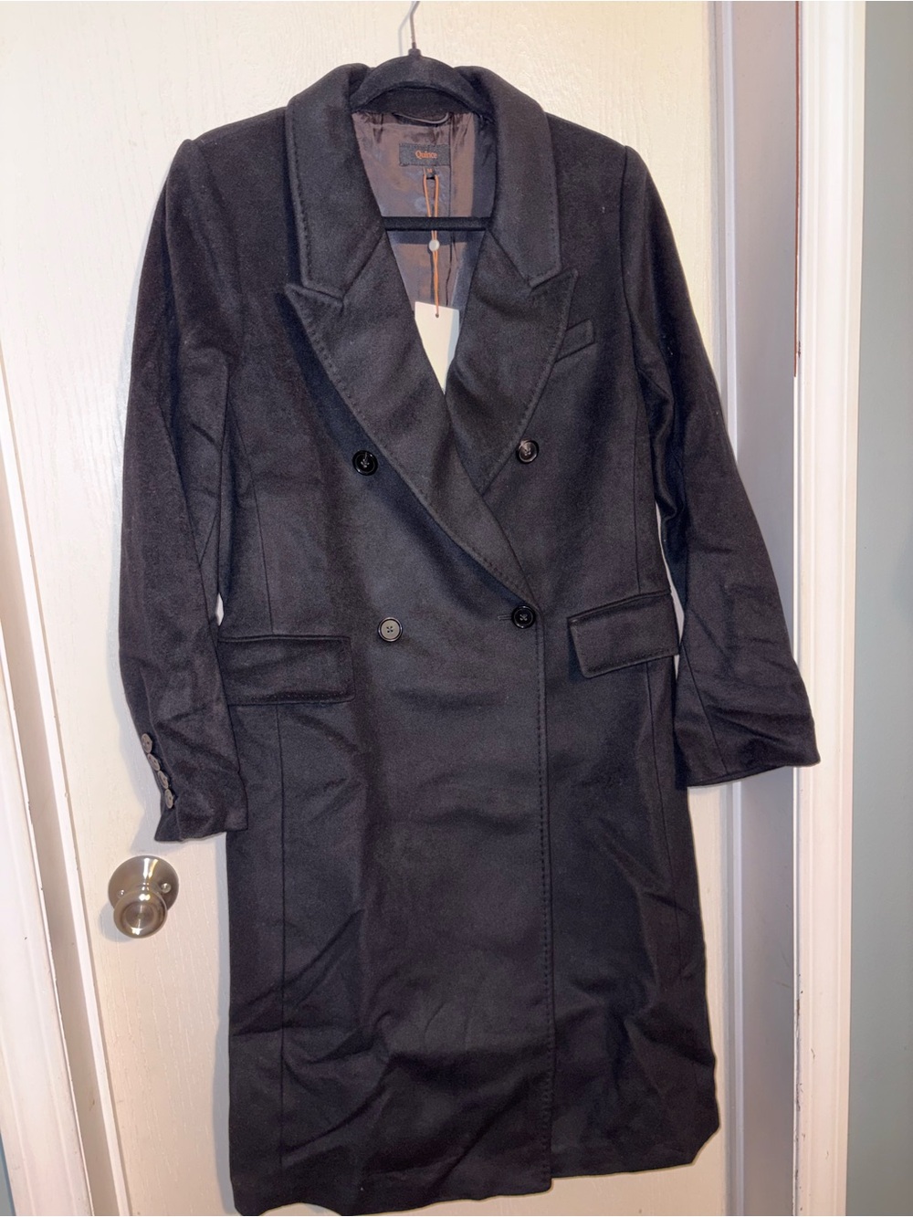 Quince Women’s Black Double-Breasted Long Coat -